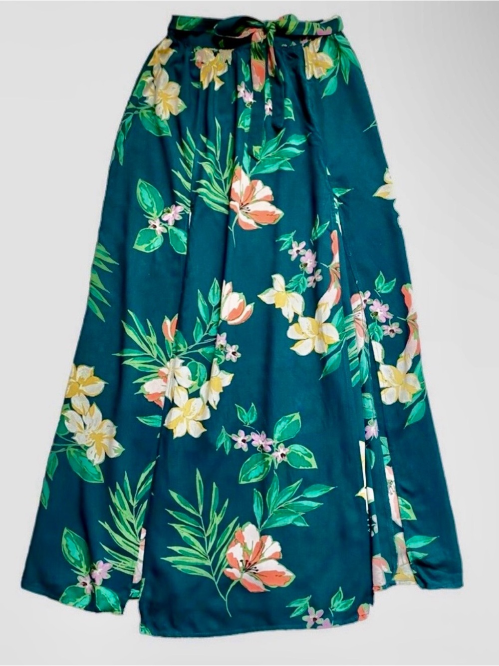 Patrons of Peace Teal Floral Maxi Skirt with Tie Waist